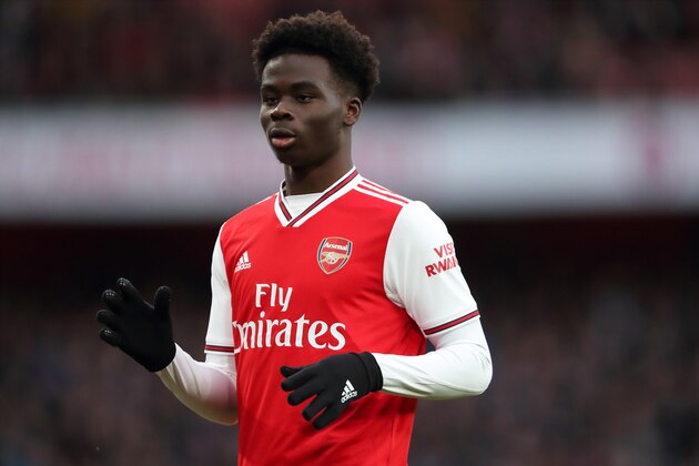 LONDON, ENGLAND - FEBRUARY 23: Bukayo Saka of Arsenal during the Premier League match between Arsenal FC and Everton FC at Emirates Stadium on February 23, 2020 in London, United Kingdom. (Photo by James Williamson - AMA/Getty Images)
