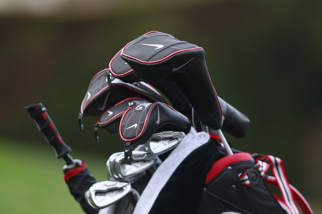 Clubs are shown in a golf bag at Pebble Beach Golf Links during the third round of the AT&T Pebble Beach National Pro-Am golf tournament in Pebble Beach, Calif., Saturday, Feb. 11, 2012. (AP Photo/Jeff Chiu)