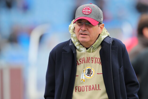 ORCHARD PARK, NY - NOVEMBER 03:  Owner Dan Snyder of the Washington Redskins on the field before a game against the Buffalo Bills at New Era Field on November 3, 2019 in Orchard Park, New York.  Buffalo beats Washington 24 to 9. (Photo by Timothy T Ludwig/Getty Images)