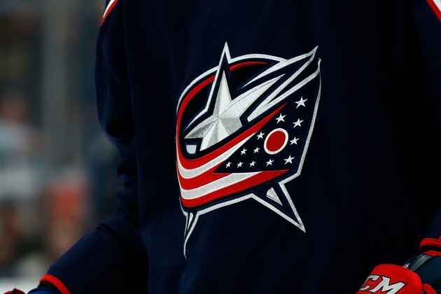 COLUMBUS, OH - OCTOBER 7:  A detail of the logo of the Columbus Blue Jackets during the game against the Buffalo Sabres on October 7, 2019 at Nationwide Arena in Columbus, Ohio. (Photo by Kirk Irwin/Getty Images)