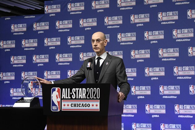 NBA Commissioner Adam Silver unveils the NBA All-Star Game Kobe Bryant MVP Award during a news conference Saturday, Feb. 15, 2020, in Chicago. (AP Photo/David Banks) NBA Commissioner Adam Silver unveils the NBA All-Star Game Kobe Bryant MVP Award during a news conference Saturday, Feb. 15, 2020, in Chicago. (AP Photo/David Banks)