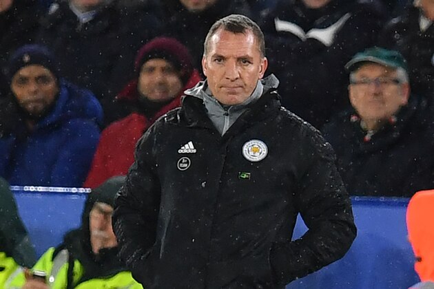 Leicester City's Northern Irish manager Brendan Rodgers looks on from the touchline during the English Premier League football match between Leicester City and Aston Villa at King Power Stadium in Leicester, central England on March 9, 2020. (Photo by Paul ELLIS / AFP) / RESTRICTED TO EDITORIAL USE. No use with unauthorized audio, video, data, fixture lists, club/league logos or 'live' services. Online in-match use limited to 120 images. An additional 40 images may be used in extra time. No video emulation. Social media in-match use limited to 120 images. An additional 40 images may be used in extra time. No use in betting publications, games or single club/league/player publications. /  (Photo by PAUL ELLIS/AFP via Getty Images)
