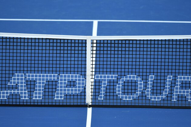 WASHINGTON, DC - JULY 29:  ATP logo in the net during a match between Marius Copil of Romania and Mikael Torpegaard of Denmark during Day 1 of the Citi Open at Rock Creek Tennis Center on July 29, 2019 in Washington, DC.  (Photo by Mitchell Layton/Getty Images) *** Local Caption ***
