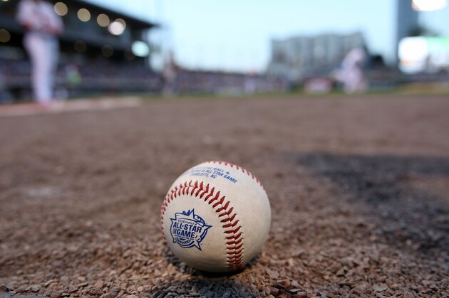 CHARLOTTE, NC - JULY 13: An All Star game logo baseball is photographed during the Sonic Automotive Triple-A Baseball All Star Game at BB&T Ballpark on July 13, 2016 in Charlotte, North Carolina.  (Photo by Gregg Forwerck/Getty Images)