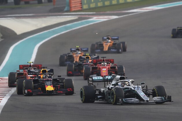 Mercedes driver Lewis Hamilton of Britain steers his car during the Emirates Formula One Grand Prix, at the Yas Marina racetrack in Abu Dhabi, United Arab Emirates, Sunday, Dec.1, 2019. (AP Photo/Kamran Jebreili)