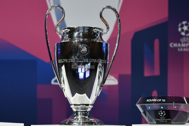 The UEFA Champions League football trophy is pictured prior to the cup's round of 16 draw ceremony on December 16, 2019 in Nyon. (Photo by Fabrice COFFRINI / AFP) (Photo by FABRICE COFFRINI/AFP via Getty Images)