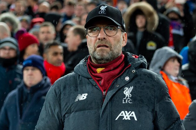 LIVERPOOL, ENGLAND - MARCH 11: (BILD ZEITUNG OUT) head coach Juergen Klopp of Liverpool FC looks on prior to the UEFA Champions League round of 16 second leg match between Liverpool FC and Atletico Madrid at Anfield on March 11, 2020 in Liverpool, United Kingdom. (Photo by Max Maiwald/DeFodi Images via Getty Images)