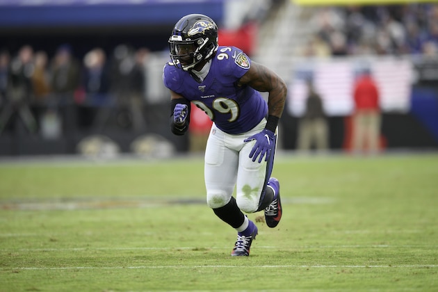 Baltimore Ravens outside linebacker Matt Judon (99) runs on the field during the second half of an NFL football game against the Houston Texans, Sunday, Nov. 17, 2019, in Baltimore. (AP Photo/Nick Wass)