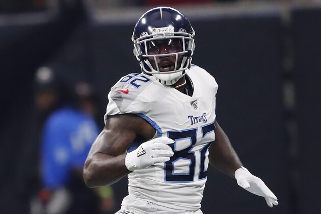 Tennessee Titans tight end Delanie Walker (82) in action during the first half of an NFL football game against the Atlanta Falcons, Sunday, Sept. 29, 2019, in Atlanta. (AP Photo/John Bazemore)