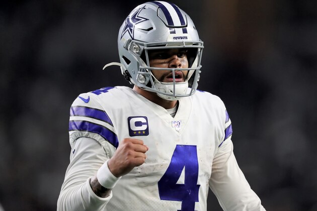 ARLINGTON, TEXAS - DECEMBER 29: Dak Prescott #4 of the Dallas Cowboys celebrates in the third quarter against the Washington Redskins in the game at AT&T Stadium on December 29, 2019 in Arlington, Texas. (Photo by Tom Pennington/Getty Images)