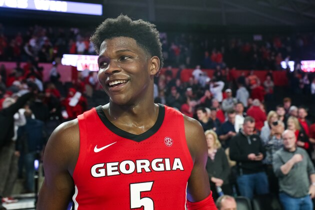 ATHENS, GA - FEBRUARY 19: Anthony Edwards #5 of the Georgia Bulldogs looks on during a game against the Auburn Tigers at Stegeman Coliseum on February 19, 2020 in Athens, Georgia. (Photo by Carmen Mandato/Getty Images)