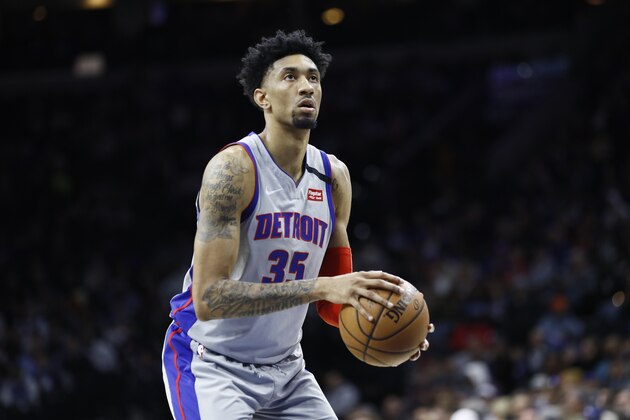 Detroit Pistons' Christian Wood plays during an NBA basketball game against the Philadelphia 76ers, Wednesday, March 11, 2020, in Philadelphia. (AP Photo/Matt Slocum)