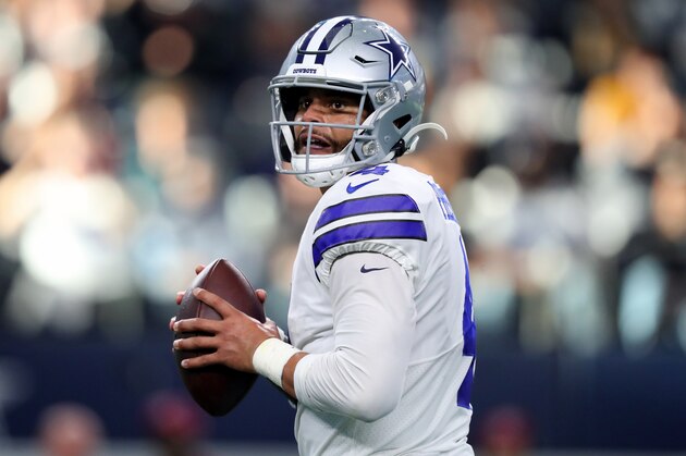 ARLINGTON, TEXAS - DECEMBER 29: Dak Prescott #4 of the Dallas Cowboys drops back to pass in the second quarter against the Washington Redskins in the game at AT&T Stadium on December 29, 2019 in Arlington, Texas. (Photo by Tom Pennington/Getty Images)