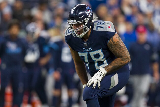 INDIANAPOLIS, IN - DECEMBER 01:  Jack Conklin #78 of the Tennessee Titans stands in position during the third quarter against the Indianapolis Colts at Lucas Oil Stadium on December 1, 2019 in Indianapolis, Indiana. Tennessee defeats Indianapolis 31-17.  (Photo by Brett Carlsen/Getty Images)