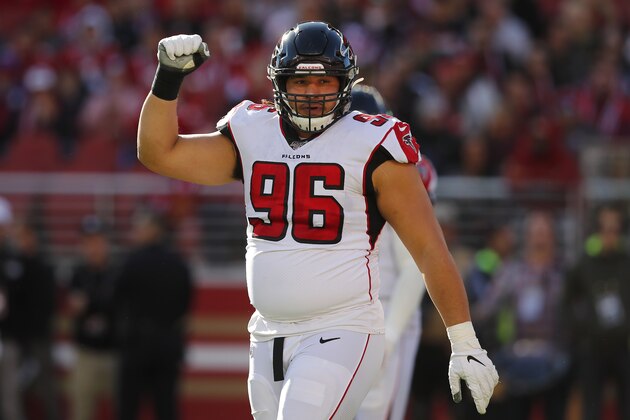 Atlanta Falcons defensive tackle Tyeler Davison (96) against the San Francisco 49ers during an NFL football game in Santa Clara, Calif., Sunday, Dec. 15, 2019. (AP Photo/John Hefti)