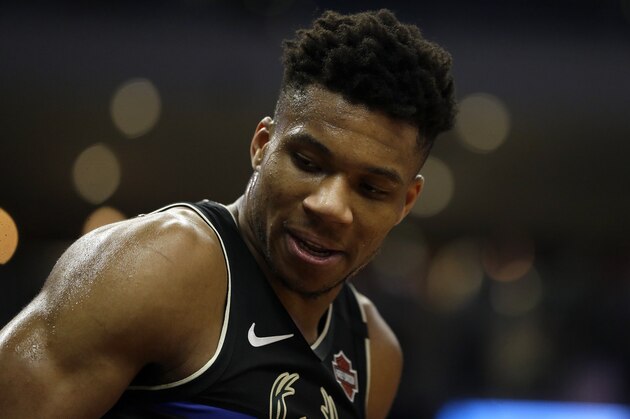 Milwaukee Bucks' Giannis Antetokounmpo during the second half of an NBA basketball game against the Denver Nuggets Friday, Jan. 31, 2020, in Milwaukee. (AP Photo/Aaron Gash)