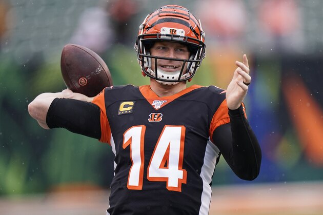 Cincinnati Bengals quarterback Andy Dalton warms up before an NFL football game against the Cleveland Browns, Sunday, Dec. 29, 2019, in Cincinnati. (AP Photo/Bryan Woolston) Cincinnati Bengals quarterback Andy Dalton warms up before an NFL football game against the Cleveland Browns, Sunday, Dec. 29, 2019, in Cincinnati. (AP Photo/Bryan Woolston)