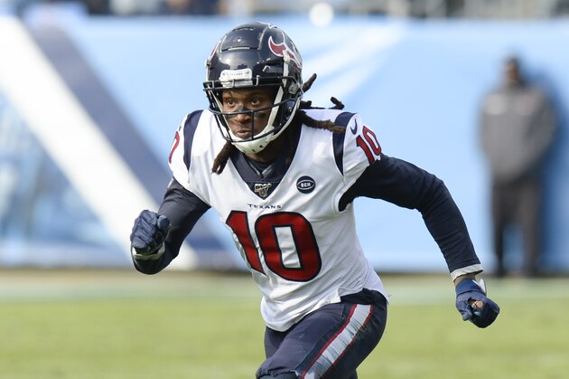Houston Texans wide receiver DeAndre Hopkins plays against the Tennessee Titans in an NFL football game Sunday, Dec. 15, 2019, in Nashville, Tenn. (AP Photo/Mark Zaleski)