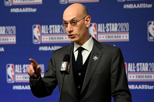CHICAGO, ILLINOIS - FEBRUARY 15: NBA Commissioner Adam Silver speaks to the media during a press conference at the United Center on February 15, 2020 in Chicago, Illinois. NOTE TO USER: User expressly acknowledges and agrees that, by downloading and or using this photograph, User is consenting to the terms and conditions of the Getty Images License Agreement. (Photo by Stacy Revere/Getty Images)