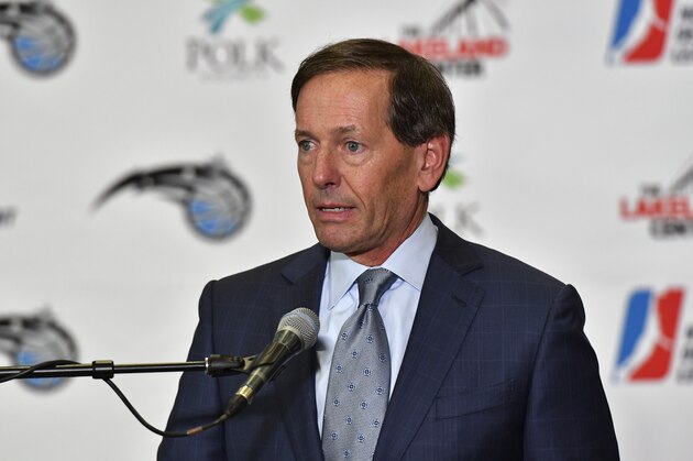 LAKELAND, FL - DECEMBER 14: Dan DeVos, Orlando Magic D-League Chairman helps announce that the Magic have agreed to purchase the Erie BayHawks and will to relocate the team to Lakeland, Florida, to begin play during the 2017-18 season on December 14, 2016 at The Lakeland Center in Lakeland, Florida. NOTE TO USER: User expressly acknowledges and agrees that, by downloading and or using this photograph, User is consenting to the terms and conditions of the Getty Images License Agreement. Mandatory Copyright Notice: Copyright 2016 NBAE (Photo by Fernando Medina/NBAE via Getty Images) LAKELAND, FL - DECEMBER 14: Dan DeVos, Orlando Magic D-League Chairman helps announce that the Magic have agreed to purchase the Erie BayHawks and will to relocate the team to Lakeland, Florida, to begin play during the 2017-18 season on December 14, 2016 at The Lakeland Center in Lakeland, Florida. NOTE TO USER: User expressly acknowledges and agrees that, by downloading and or using this photograph, User is consenting to the terms and conditions of the Getty Images License Agreement. Mandatory Copyright Notice: Copyright 2016 NBAE (Photo by Fernando Medina/NBAE via Getty Images)