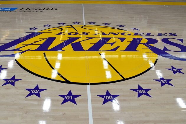 LOS ANGELES, CA - MAY 29: View of the Los Angeles Lakers logo on the floor of the UCLA Health Training Center, their training faculity, on May 29, 2018 in Los Angeles, California. NOTE TO USER: User expressly acknowledges and agrees that, by downloading and or using this photograph, User is consenting to the terms and conditions of the Getty Images License Agreement. (Photo by Jayne Kamin-Oncea/Getty Images) LOS ANGELES, CA - MAY 29: View of the Los Angeles Lakers logo on the floor of the UCLA Health Training Center, their training faculity, on May 29, 2018 in Los Angeles, California. NOTE TO USER: User expressly acknowledges and agrees that, by downloading and or using this photograph, User is consenting to the terms and conditions of the Getty Images License Agreement. (Photo by Jayne Kamin-Oncea/Getty Images)