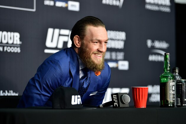 LAS VEGAS, NV - JANUARY 18:  Conor McGregor of Ireland speaks to the media following the UFC 246 event at T-Mobile Arena on January 18, 2020 in Las Vegas, Nevada. (Photo by Chris Unger/Zuffa LLC via Getty Images)