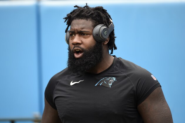 Carolina Panthers linebacker Mario Addison is seen prior to an NFL football game against the Washington Redskins in Charlotte, N.C., Sunday, Dec. 1, 2019. (AP Photo/Mike McCarn)