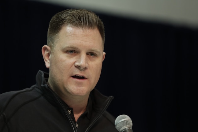 File-This Feb. 27, 2019, file photo shows Green Bay Packers general manager Brian Gutekunst speaking during a press conference at the NFL football scouting combine in Indianapolis. The Packers reached the NFC Championship game despite some serious deficiencies that were laid bare in the loss to San Francisco. Gutekunst has some holes to fill or at least some questions to answer as the offseason arrives. (AP Photo/Michael Conroy, File)