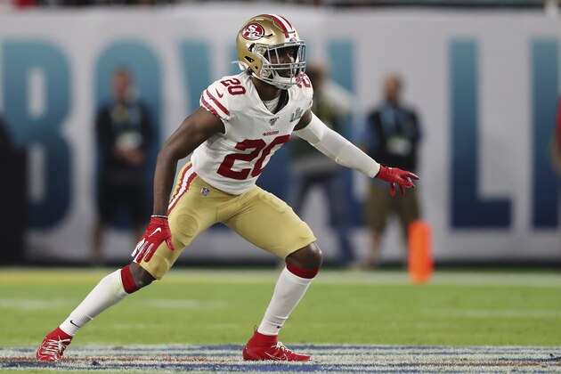 San Francisco 49ers free safety Jimmie Ward (20) in coverage during the second half of the NFL Super Bowl 54 football game between the San Francisco 49ers and Kansas City Chiefs Sunday, Feb. 2, 2020, in Miami Gardens, Fla. The Kansas City Chiefs won 31-20. (AP Photo/Steve Luciano)