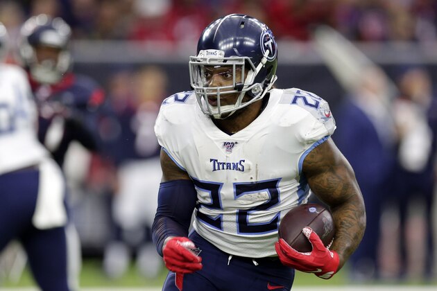 FILE â€” In this Dec. 29, 2019, file photo, Tennessee Titans' Derrick Henry plays against the Houston Texans in an NFL football game in Houston. The Tennessee Titans have tagged Henry as their franchise player, making sure they keep the NFL rushing leader around for at least this season. (AP Photo/Michael Wyke, File)
