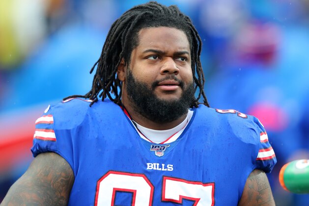 ORCHARD PARK, NY - DECEMBER 29:  Jordan Phillips #97 of the Buffalo Bills before a game against the New York Jets at New Era Field on December 29, 2019 in Orchard Park, New York.  Jets beat the Bills 13 to 6.  (Photo by Timothy T Ludwig/Getty Images)