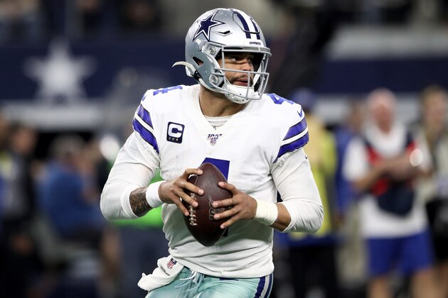 ARLINGTON, TEXAS - DECEMBER 29: Dak Prescott #4 of the Dallas Cowboys drops back to pass in the third quarter against the Washington Redskins in the game at AT&T Stadium on December 29, 2019 in Arlington, Texas. (Photo by Ronald Martinez/Getty Images) ARLINGTON, TEXAS - DECEMBER 29: Dak Prescott #4 of the Dallas Cowboys drops back to pass in the third quarter against the Washington Redskins in the game at AT&T Stadium on December 29, 2019 in Arlington, Texas. (Photo by Ronald Martinez/Getty Images)