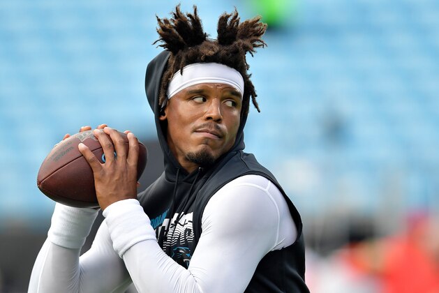 CHARLOTTE, NORTH CAROLINA - SEPTEMBER 12: Cam Newton #1 of the Carolina Panthers against the Tampa Bay Buccaneers during the first quarter of their game at Bank of America Stadium on September 12, 2019 in Charlotte, North Carolina. (Photo by Grant Halverson/Getty Images)