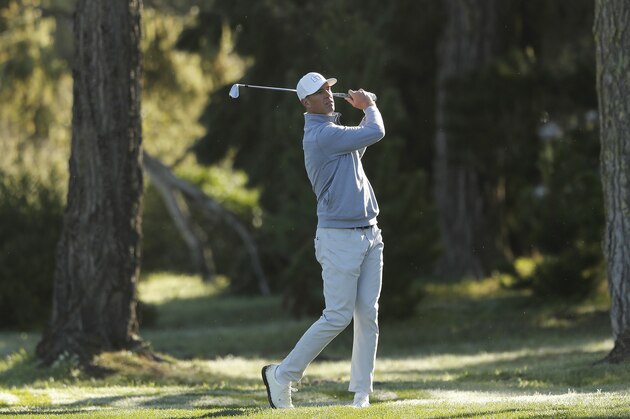 PEBBLE BEACH, CALIFORNIA - FEBRUARY 07:  Matt Ryan of the Atlanta Falcons plays a shot on the fourth hole during the second round of the AT&T Pebble Beach Pro-Am at Monterey Peninsula Country Club on February 07, 2020 in Pebble Beach, California. (Photo by Michael Reaves/Getty Images)