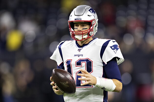 HOUSTON, TX - DECEMBER 1:  Tom Brady #12 of the New England Patriots warms up before a game against the Houston Texans at NRG Stadium on December 1, 2019 in Houston, Texas.  The Texans defeated the Patriots 28-22.  (Photo by Wesley Hitt/Getty Images)