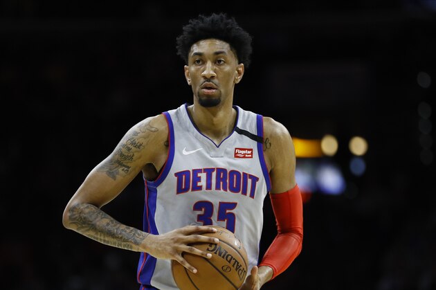 Detroit Pistons' Christian Wood plays during an NBA basketball game against the Philadelphia 76ers, Wednesday, March 11, 2020, in Philadelphia. (AP Photo/Matt Slocum) Detroit Pistons' Christian Wood plays during an NBA basketball game against the Philadelphia 76ers, Wednesday, March 11, 2020, in Philadelphia. (AP Photo/Matt Slocum)