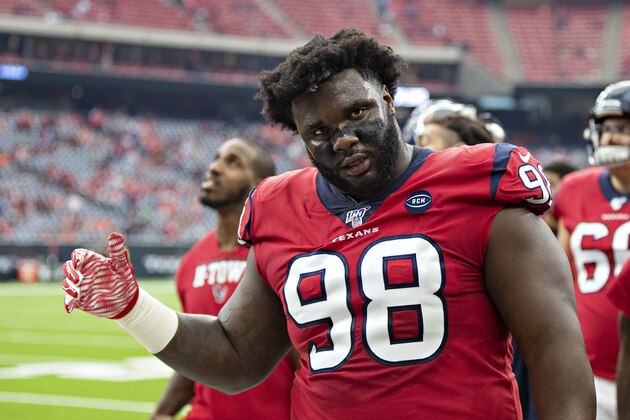 HOUSTON, TX - DECEMBER 8:  D.J. Reader #98 of the Houston Texans walks off the field before a game against the Denver Broncos at NRG Stadium on December 8, 2019 in Houston, Texas.  The Broncos defeated the Texans 38-24.  (Photo by Wesley Hitt/Getty Images)