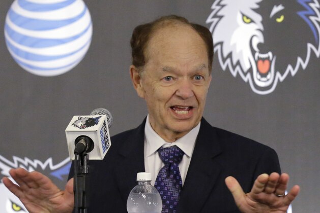 FILE - In this June 6, 2014, file photo, Minnesota Timberwolves team owner Glen Taylor speaks in Minneapolis. Neal Justin, co-chair of the StarTribune Guild, said Taylor has employed a hands-off approach since he bought the StarTribune, in Minneapolis, in 2014 and has brought stability to a publication that went through a series of owners that included a huge media company and a hedge fund. (AP Photo/Ann Heisenfelt, File)