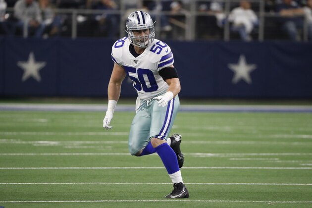 Dallas Cowboys outside linebacker Sean Lee (50) during the first half of an NFL football game against the Washington Redskins in Arlington, Texas, Sunday, Dec. 15, 2019. (AP Photo/Roger Steinman)