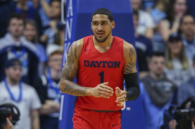 Dayton's Obi Toppin (1) during the first half of an NCAA college basketball game against Rhode Island Wednesday, March 4, 2020, in Kingston, R.I. (AP Photo/Stew Milne)