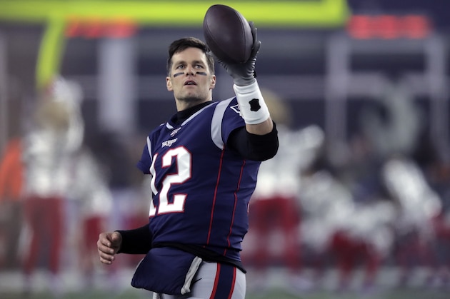 New England Patriots quarterback Tom Brady warms up before an NFL wild-card playoff football game against the Tennessee Titans, Saturday, Jan. 4, 2020, in Foxborough, Mass. (AP Photo/Charles Krupa)