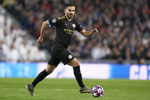 MADRID, SPAIN - FEBRUARY 26: Ilkay Gundogan of Manchester City in action during the UEFA Champions League round of 16 first leg match between Real Madrid and Manchester City at Bernabeu on February 26, 2020 in Madrid, Spain. (Photo by Mateo Villalba/Quality Sport Images/Getty Images)