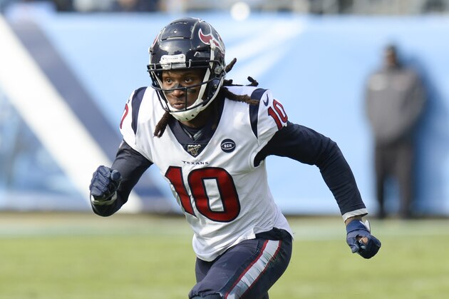 Houston Texans wide receiver DeAndre Hopkins plays against the Tennessee Titans in an NFL football game Sunday, Dec. 15, 2019, in Nashville, Tenn. (AP Photo/Mark Zaleski)
