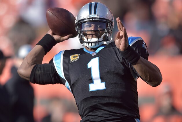 Carolina Panthers quarterback Cam Newton warms up before an NFL football game against the Cleveland Browns, Sunday, Dec. 9, 2018, in Cleveland. (AP Photo/David Richard)