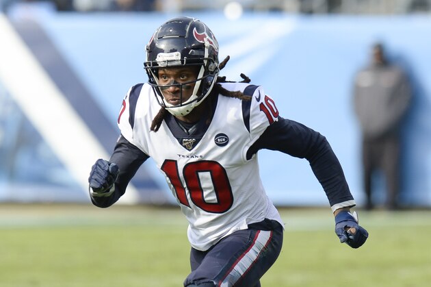 Houston Texans wide receiver DeAndre Hopkins plays against the Tennessee Titans in an NFL football game Sunday, Dec. 15, 2019, in Nashville, Tenn. (AP Photo/Mark Zaleski)