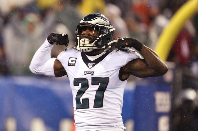 Philadelphia Eagles strong safety Malcolm Jenkins (27) celebrates during an NFL football game against the New York Giants on Sunday, Dec. 29, 2019, in East Rutherford, N.J. The Eagles won 34-17.  (AP Photo/Vera Nieuwenhuis)