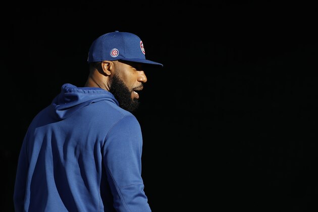 Chicago Cubs right fielder Jason Heyward during a spring training baseball workout Wednesday, Feb. 12, 2020, in Mesa, Ariz. (AP Photo/Gregory Bull)