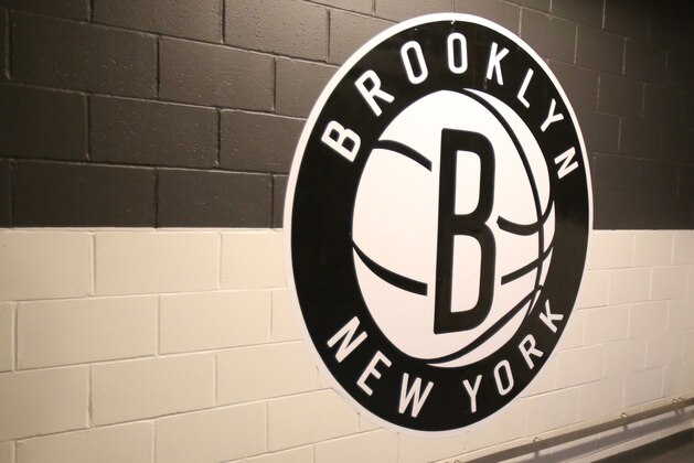 BROOKLYN, NY - OCTOBER 5:  The Brooklyn Nets logo before the game against the Miami Heat during a preseason game on October 5, 2017 at Barclays Center in Brooklyn, New York. NOTE TO USER: User expressly acknowledges and agrees that, by downloading and or using this Photograph, user is consenting to the terms and conditions of the Getty Images License Agreement. Mandatory Copyright Notice: Copyright 2017 NBAE (Photo by Nathaniel S. Butler/NBAE via Getty Images)