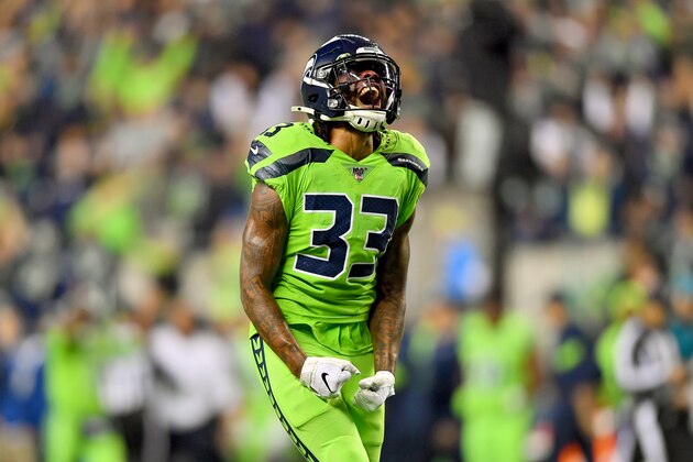 SEATTLE, WASHINGTON - OCTOBER 03: Tedric Thompson #33 of the Seattle Seahawks is pumped after a game changing interception in the fourth quarter of the game against the Los Angeles Rams at CenturyLink Field on October 03, 2019 in Seattle, Washington. The Seattle Seahawks top the Los Angeles Rams 30-29. (Photo by Alika Jenner/Getty Images)