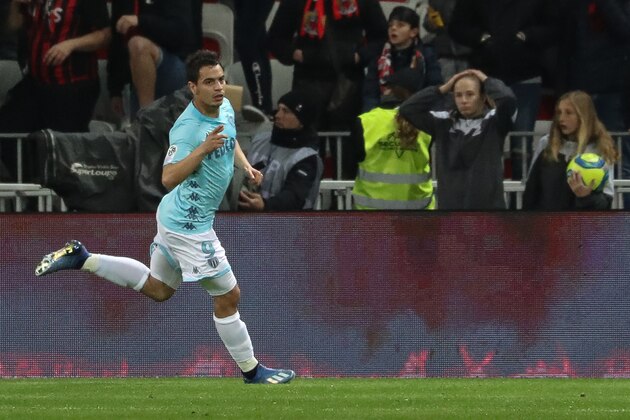 Monaco's French forward Wissam Ben Yedder celebrates after scoring a goal during the French L1 football match Nice against Monaco on March 7, 2020 at the Allianz Riviera stadium in Nice, southeastern France. (Photo by VALERY HACHE / AFP) (Photo by VALERY HACHE/AFP via Getty Images)
